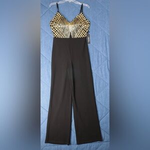 Haute Monde Jumpsuit Sequined Bodice Straight Leg NWT Date Night Rave Party Club